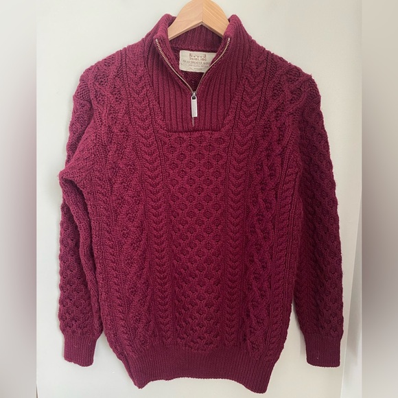 Aran Crafts Merino Wool Cable Knit Aran Sweater Troyer Claret Size Medium - Picture 2 of 11